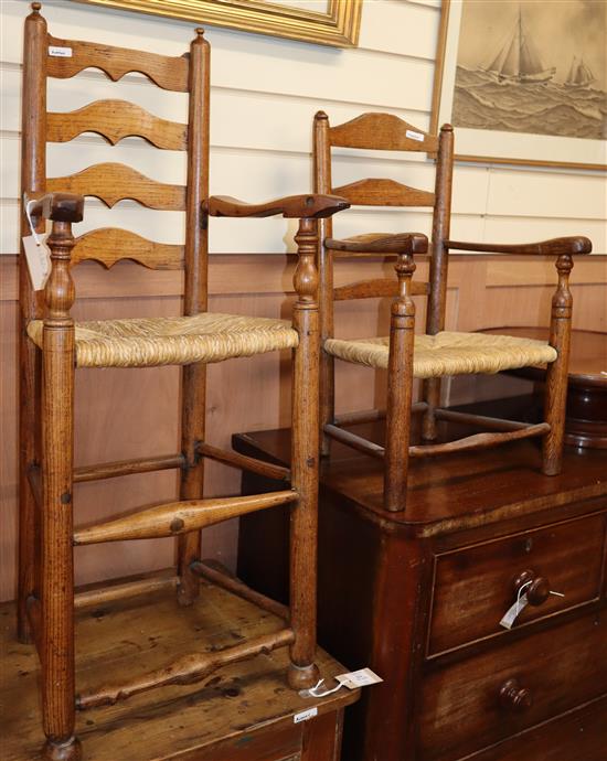 A single ladderback childs chair and a childs chair